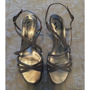 Touch of Nina Florysa Silver Rhinestone Strappy Wedge Sandals Womens 6M Evening